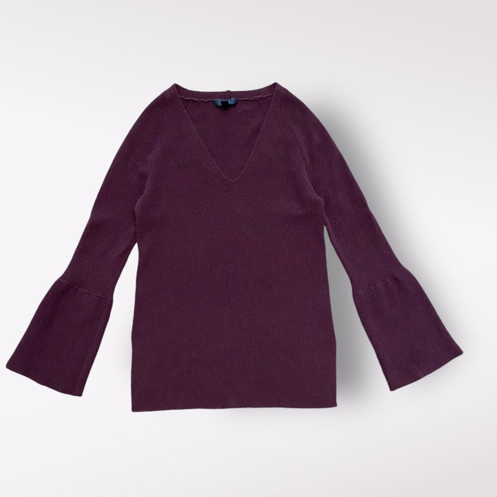 J.Crew Maroon Bell Sleeve V-Neck Wool Blend Sweater Size S